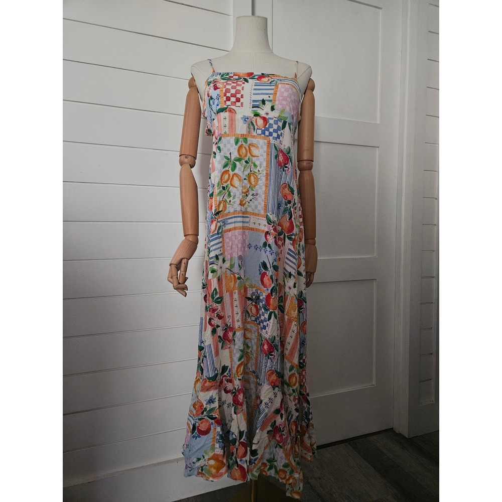 Paper Heart Cottagecore Fruit Patchwork Tie-Back Maxi Dress Medium